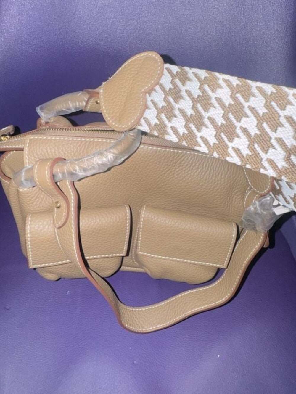 House of Little Bunny Brick 22cm Taupe Leather Shoulder Bag new